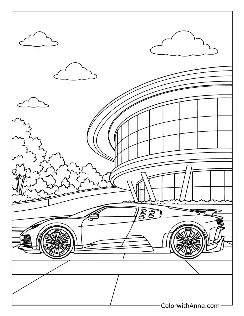 Bugatti Centodieci at a Modern Museum coloring page