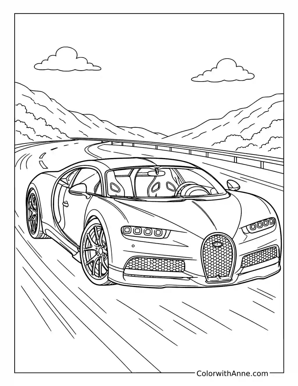 Bugatti Chiron on a Sweeping Highway coloring page