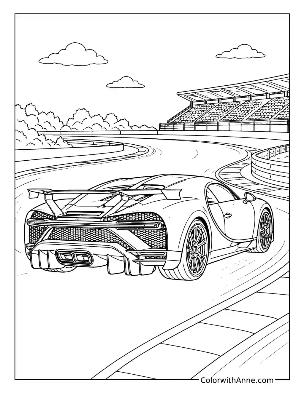 Bugatti Chiron Racing Through a Hairpin coloring page