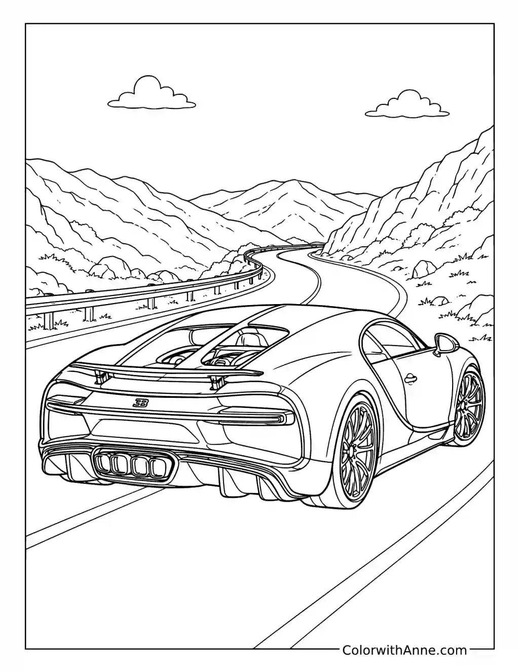 Bugatti Chiron Super Sport on a Mountain Road coloring page