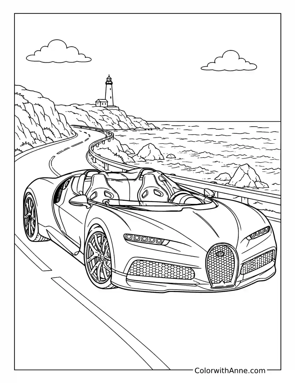 Bugatti Mistral on the Coastal Road coloring page