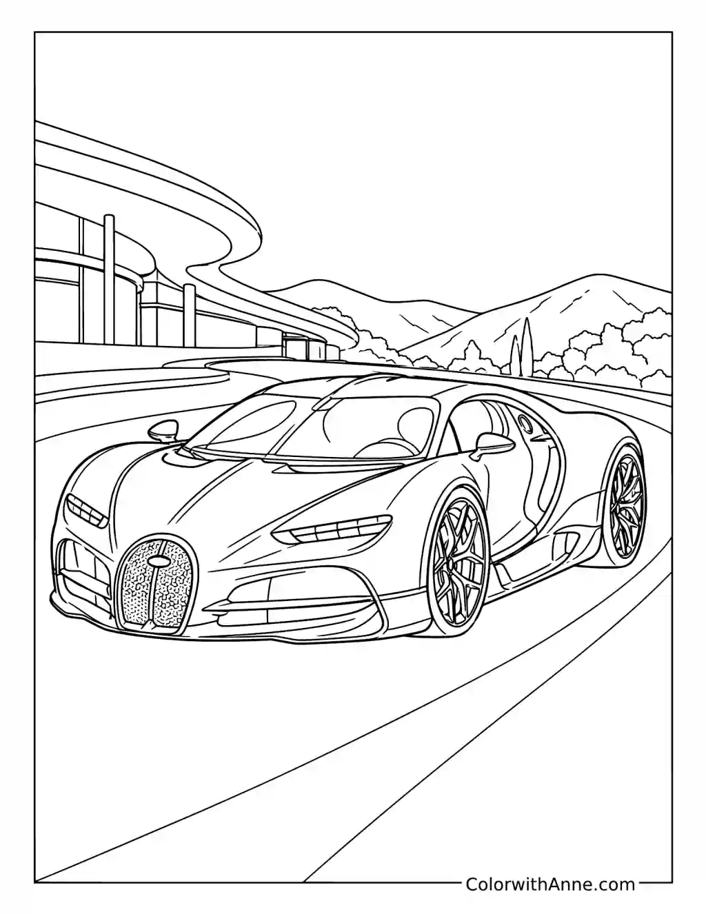 Bugatti Tourbillon on a Futuristic Road coloring page