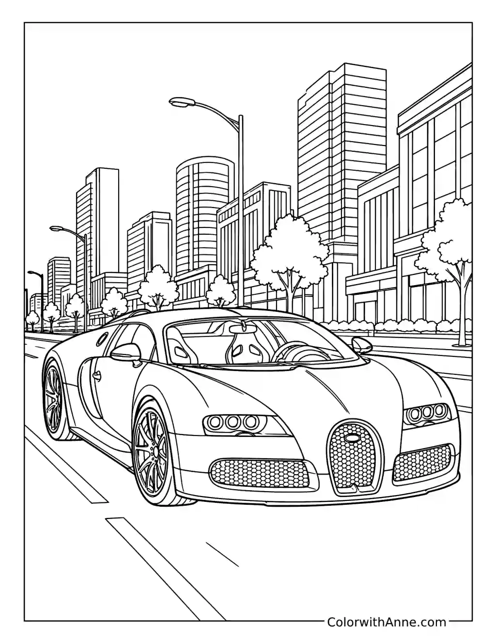 Bugatti Veyron on a City Boulevard coloring page