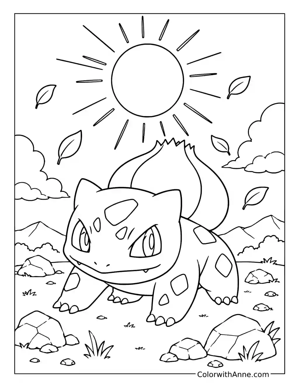 Bulbasaur Beneath a Bright Sun coloring page