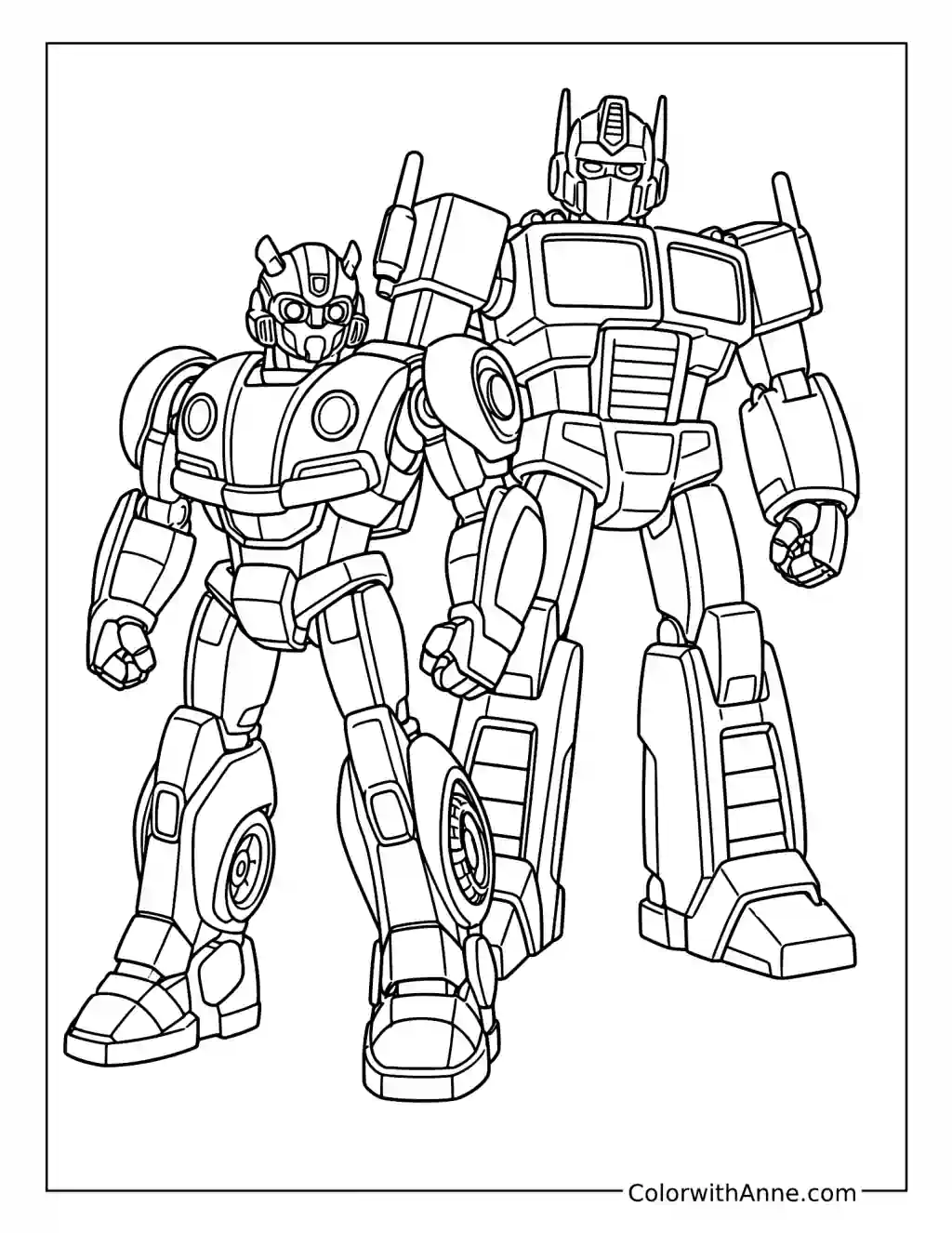Bumblebee and Optimus Prime Heroic Partners coloring page