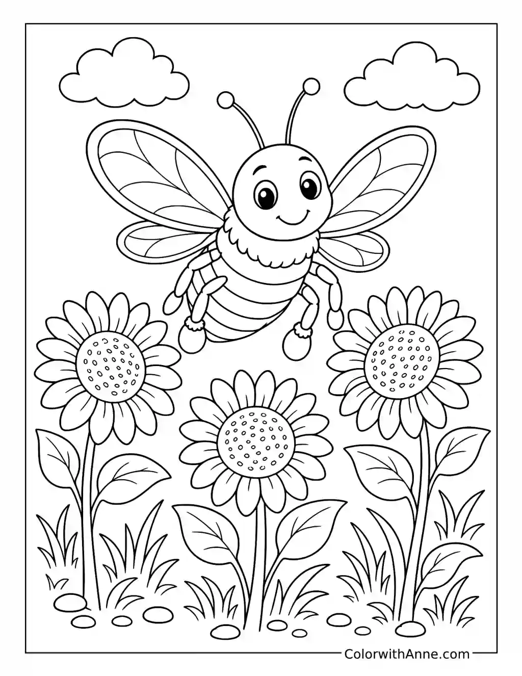 Bumblebee and Sunflowers coloring page