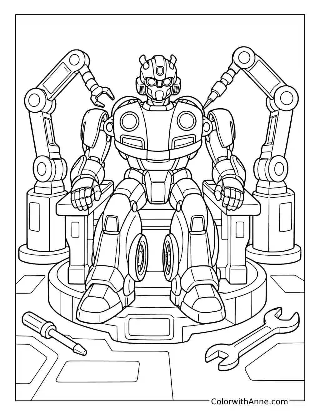 Bumblebee at the Repair Station coloring page