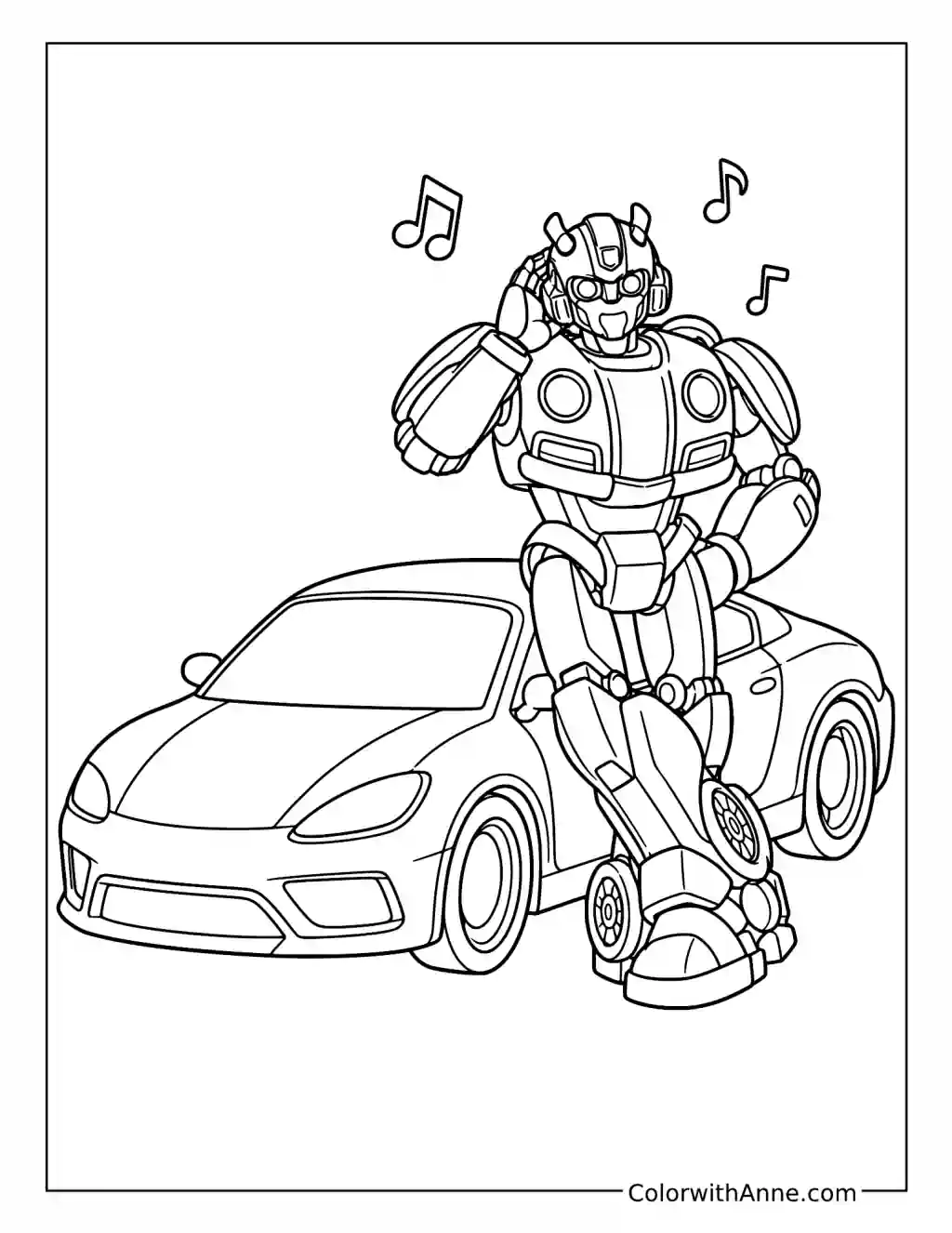 Bumblebee Enjoys Music by His Car coloring page