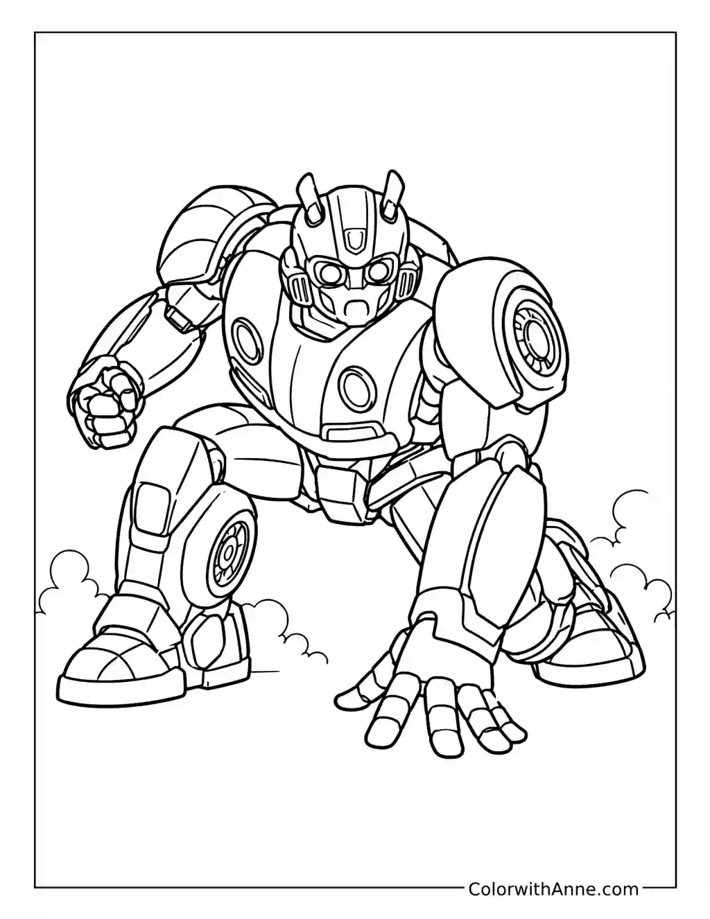 Bumblebee's Battle-Ready Defensive Crouch coloring page