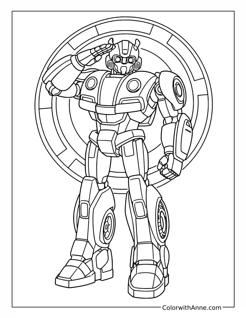 Bumblebee's Confident Mechanical Salute coloring page