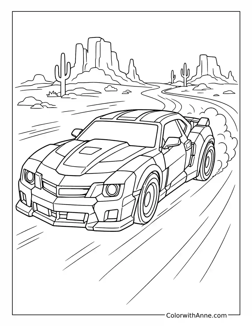Bumblebee's Desert Road Dash coloring page