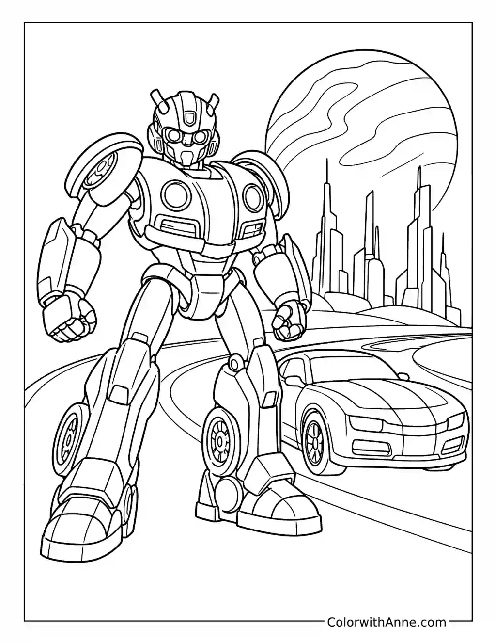 Bumblebee's Futuristic Road Adventure coloring page