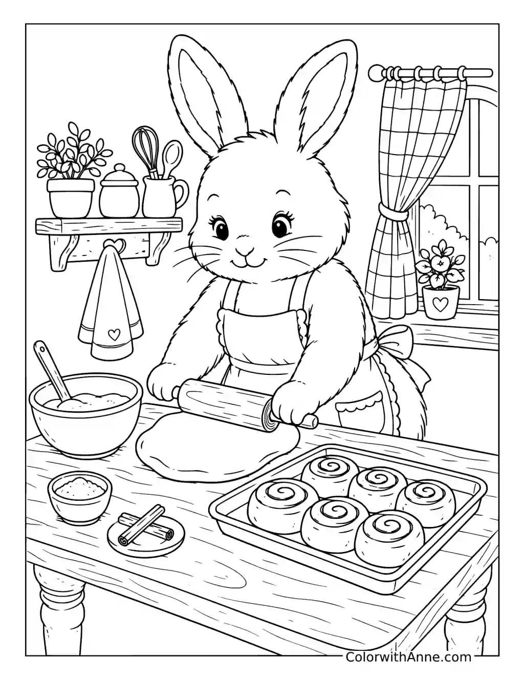 Bunny Baking Cinnamon Rolls coloring page