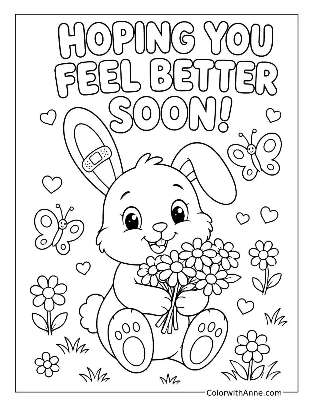 Bunny with Flowers and Bandages coloring page