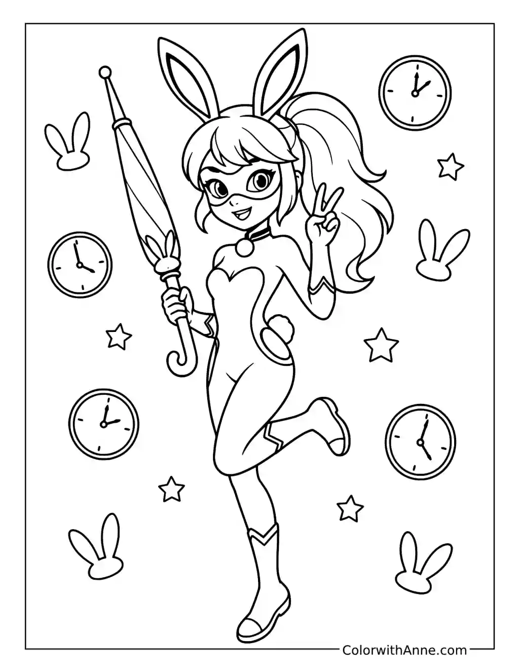 Bunnyx Holding Her Umbrella coloring page
