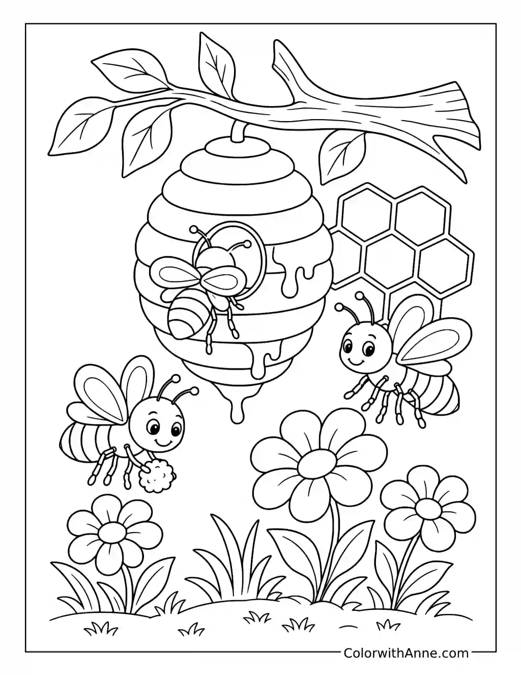 Busy Bees at Honey Hive coloring page