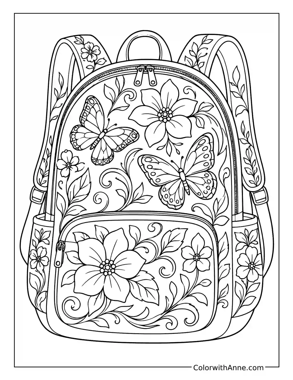 Butterfly and Flower Backpack coloring page