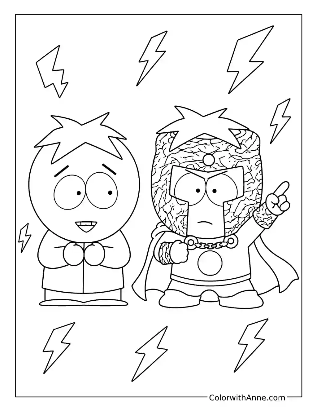 Butters and Professor Chaos Together coloring page