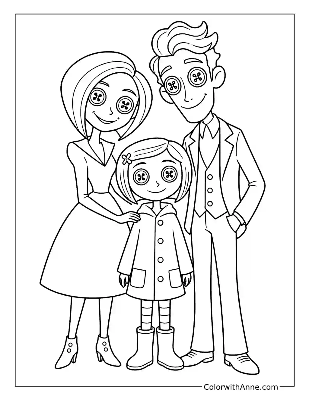 Button-Eyed Family from Coraline coloring page