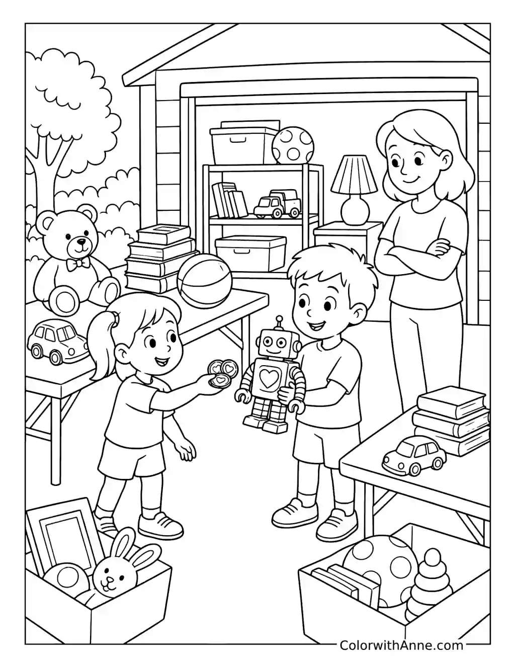 Buying a Toy at a Garage Sale coloring page