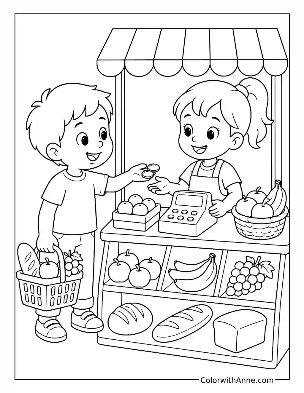 Buying Groceries with Play Coins coloring page
