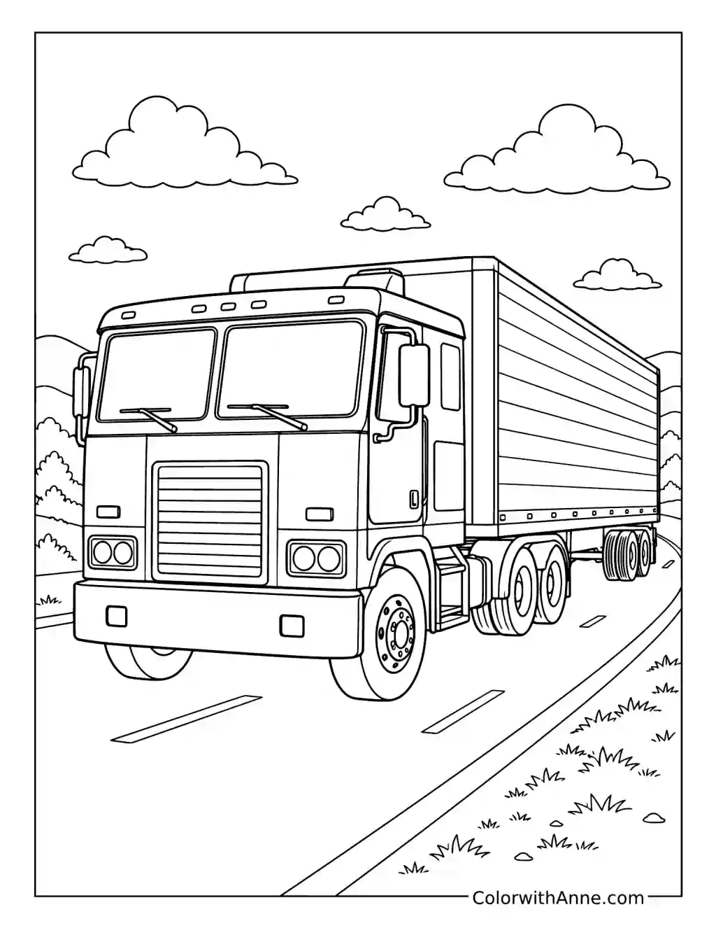 Cabover Semi Truck coloring page