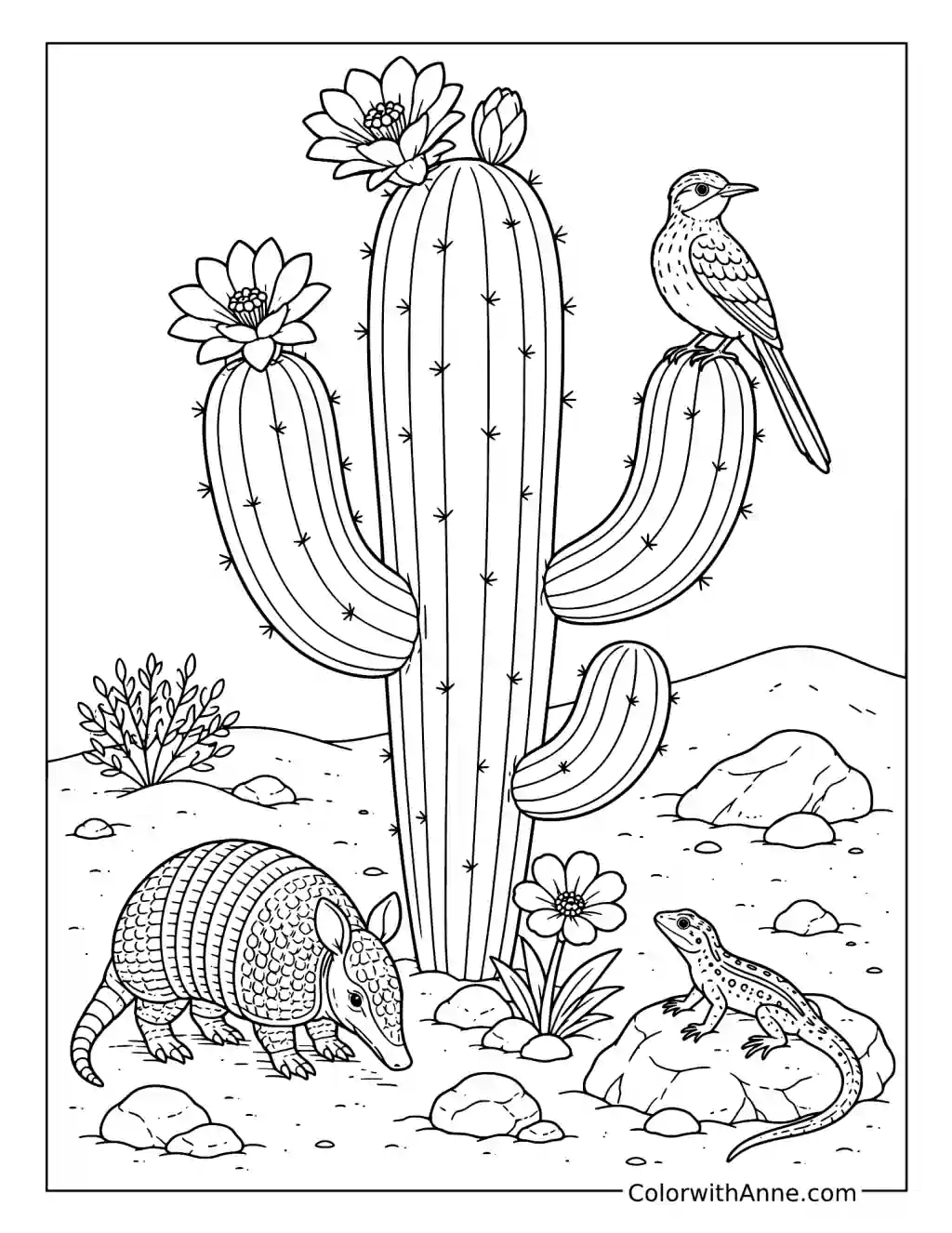 Cactus and Desert Animals coloring page