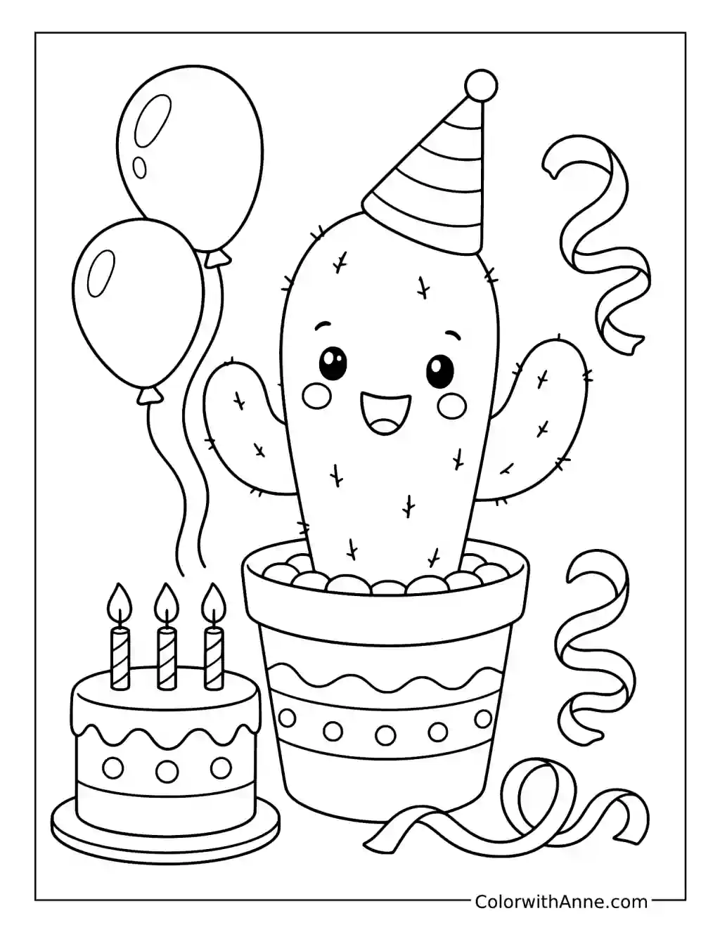 Cactus Birthday Party coloring page