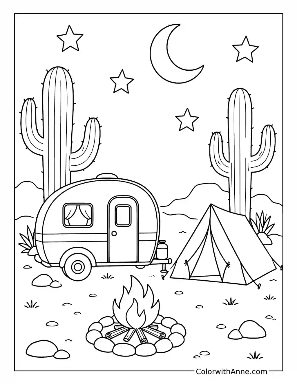 Cactus Camper Adventure coloring page