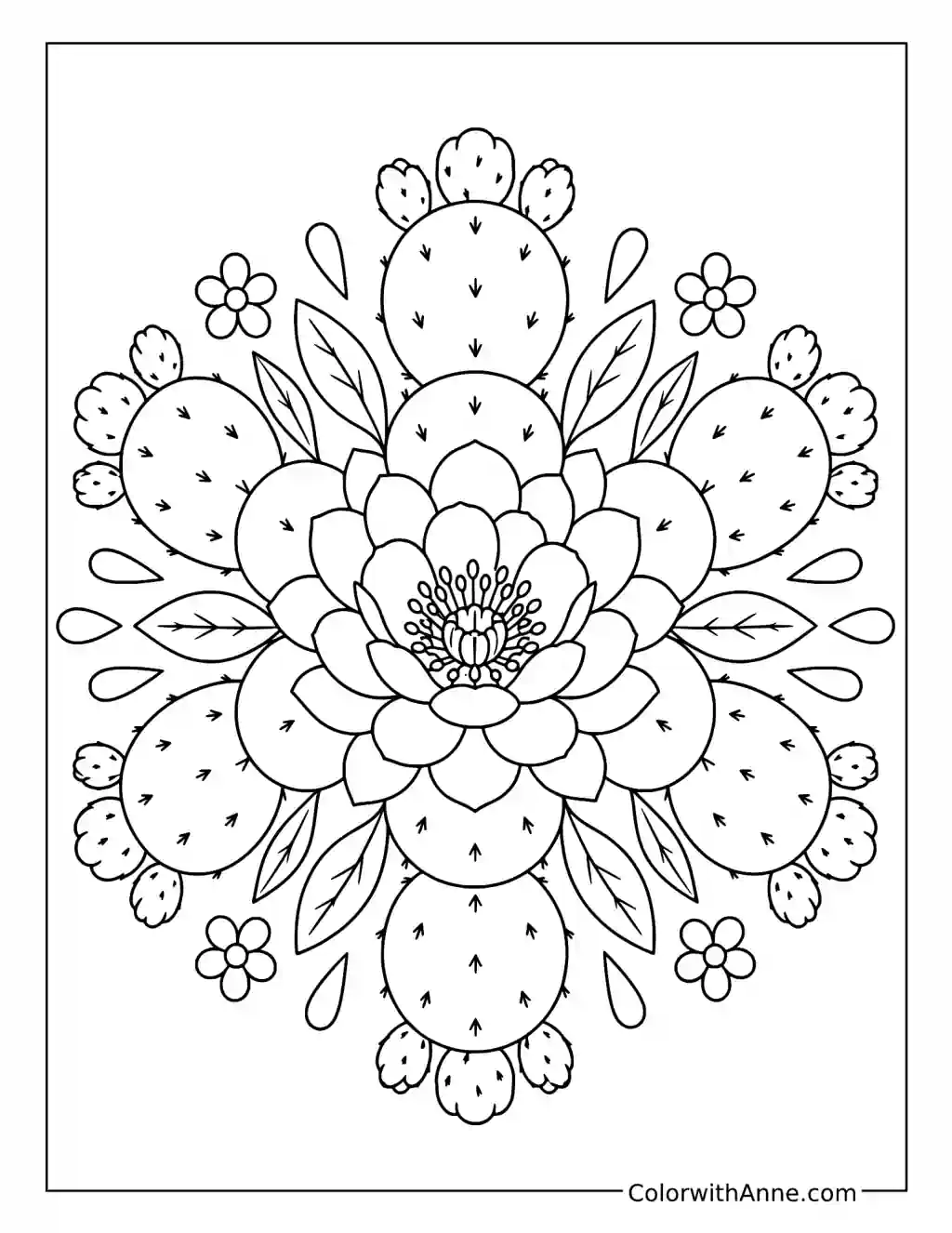 Cactus Flower Mandala coloring page