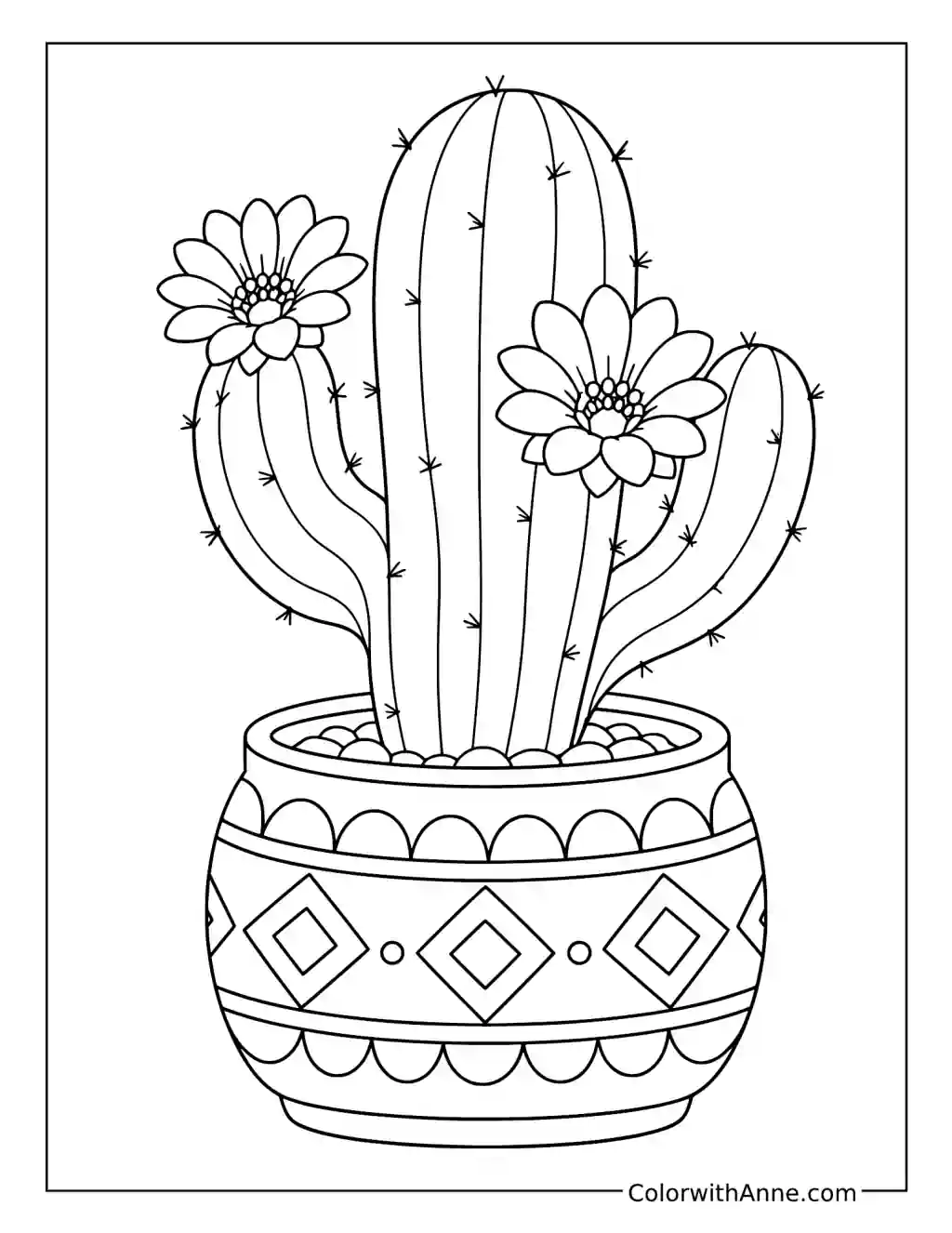 Cactus in a Decorative Pot coloring page