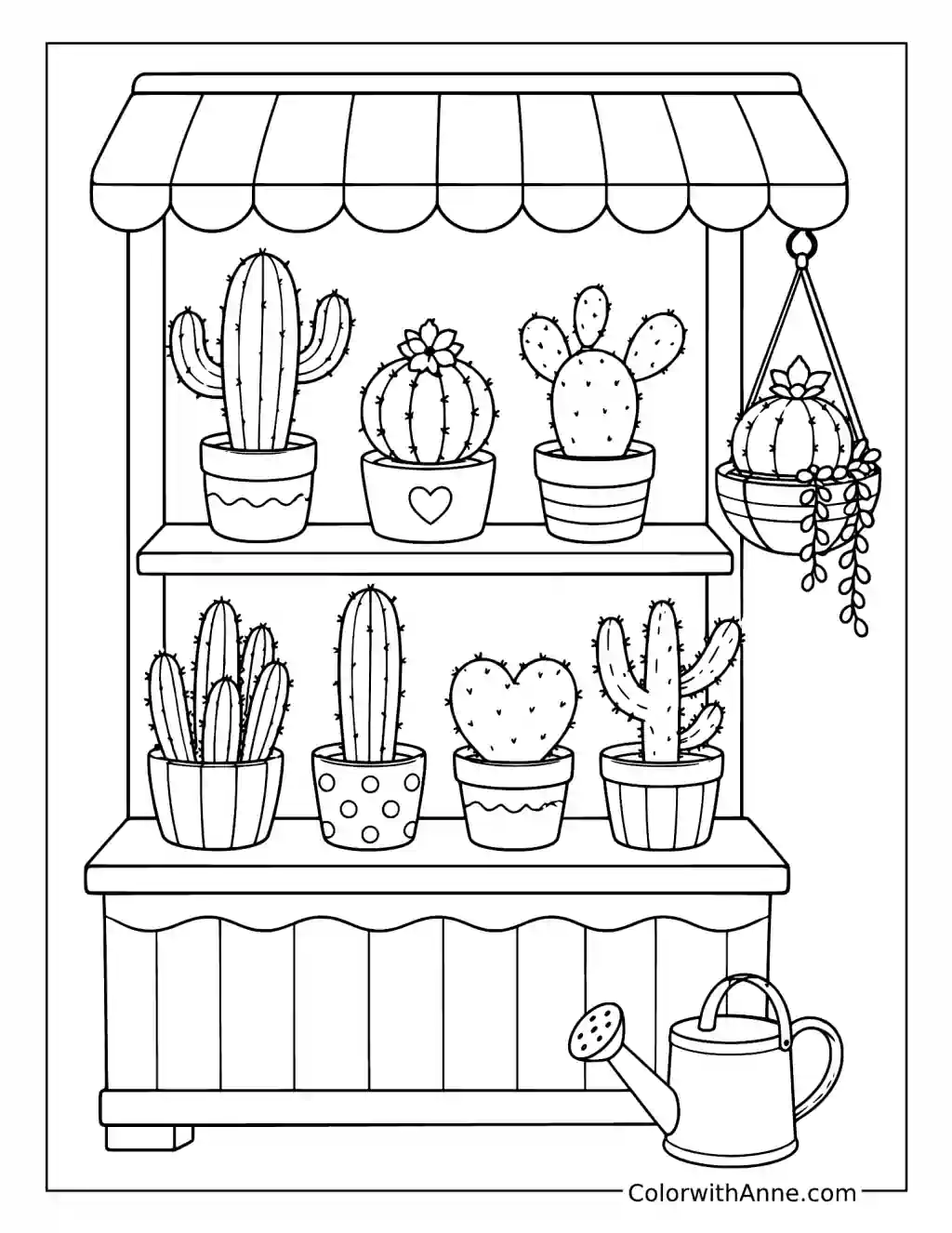 Cactus Shop Display coloring page