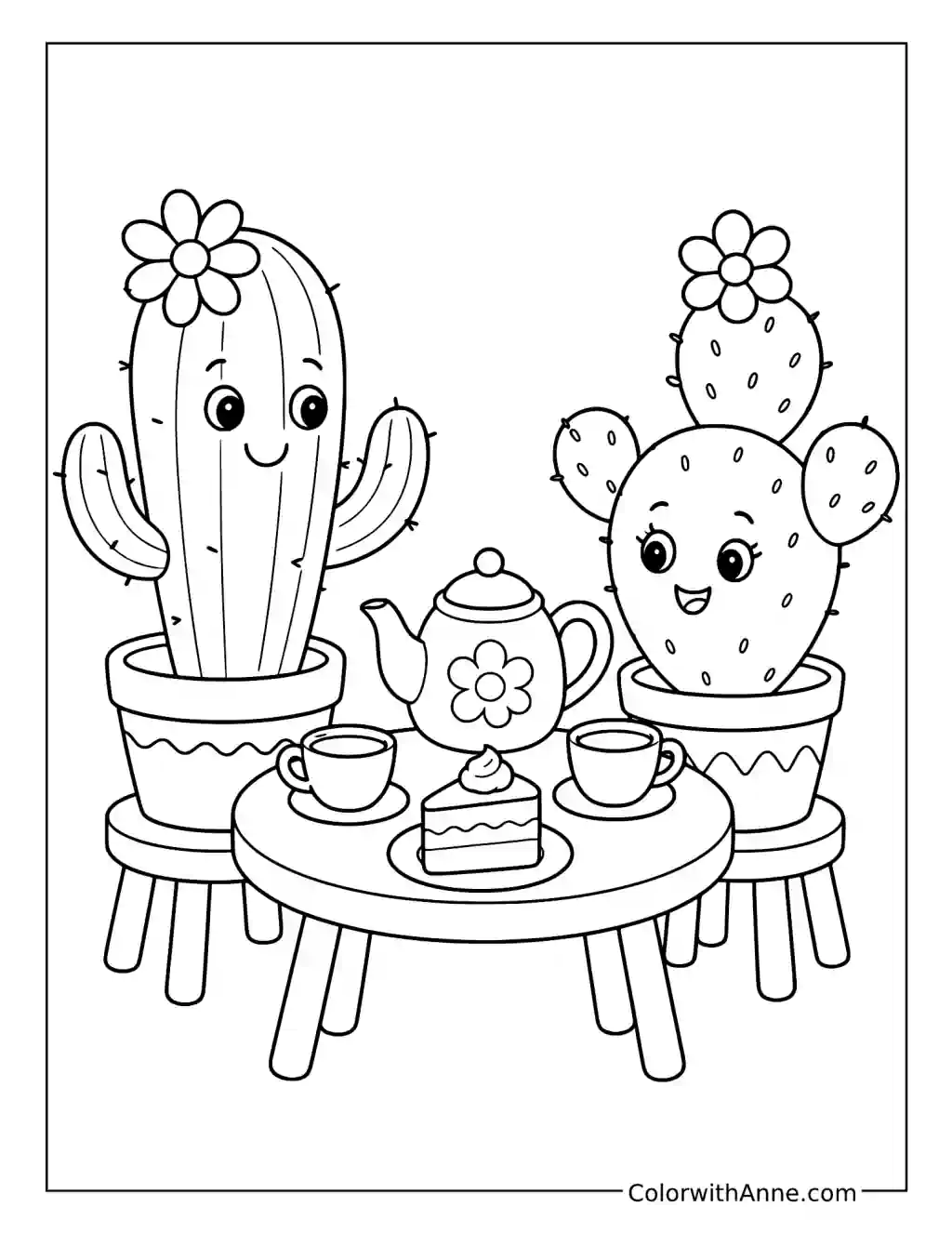 Cactus Tea Party coloring page