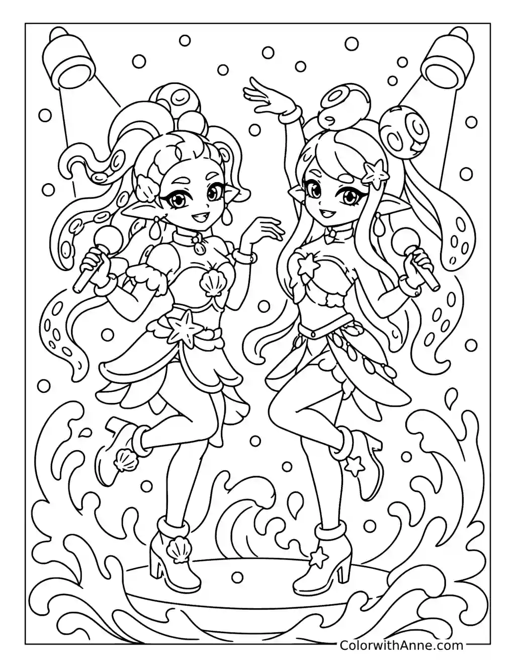 Callie and Marie Squid Sisters coloring page
