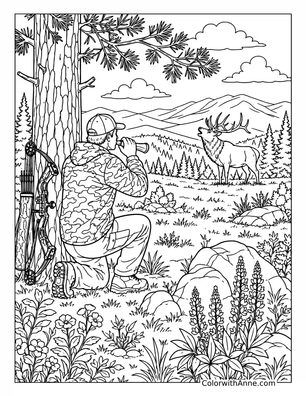 Calling to an Elk in the Mountains coloring page