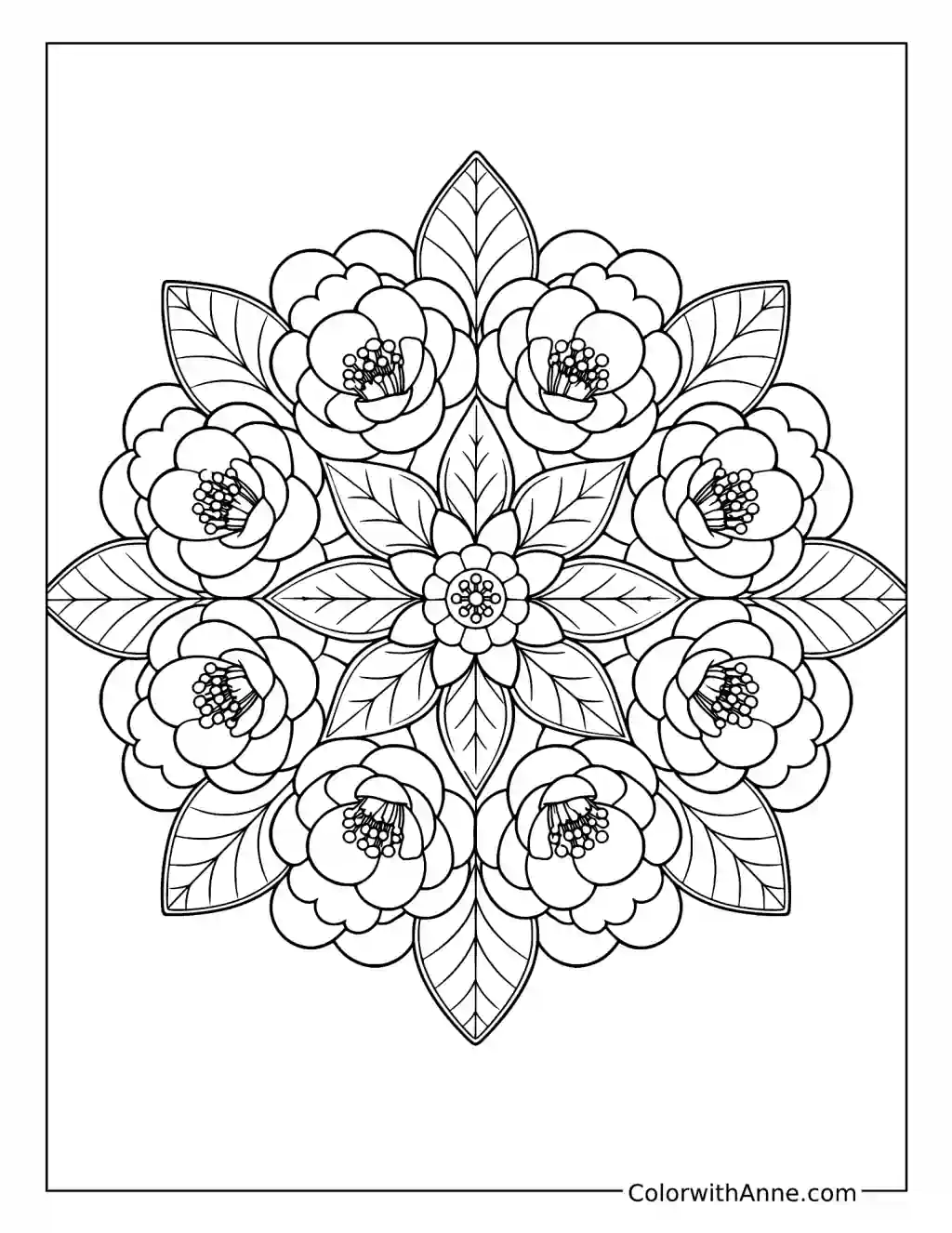 Camellia Starburst Mandala coloring page