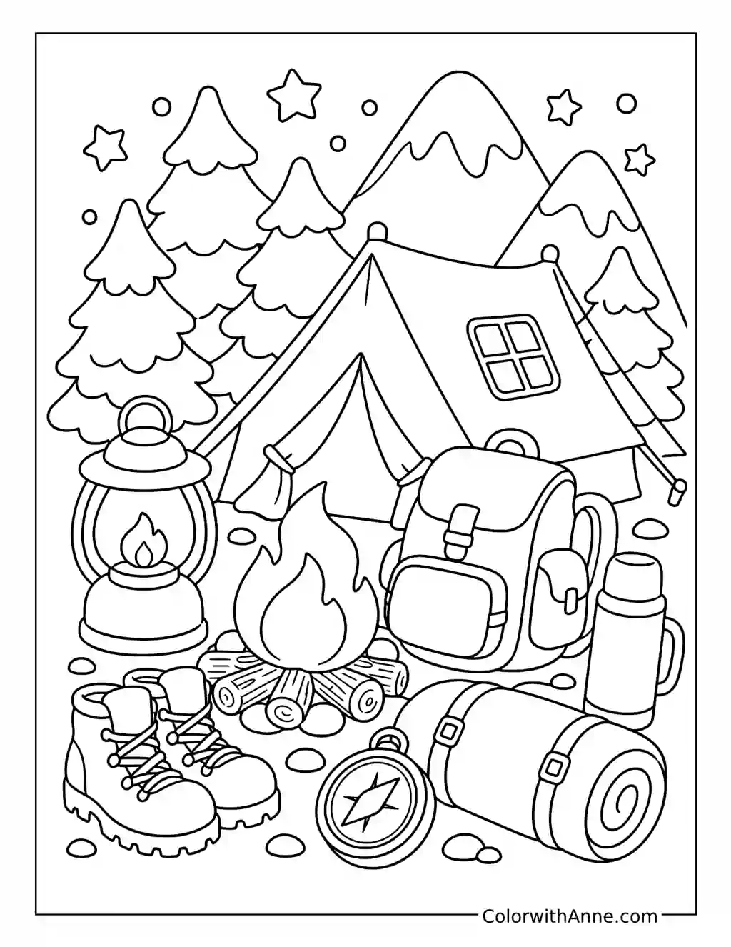 Camping Adventure Doodle Art coloring page