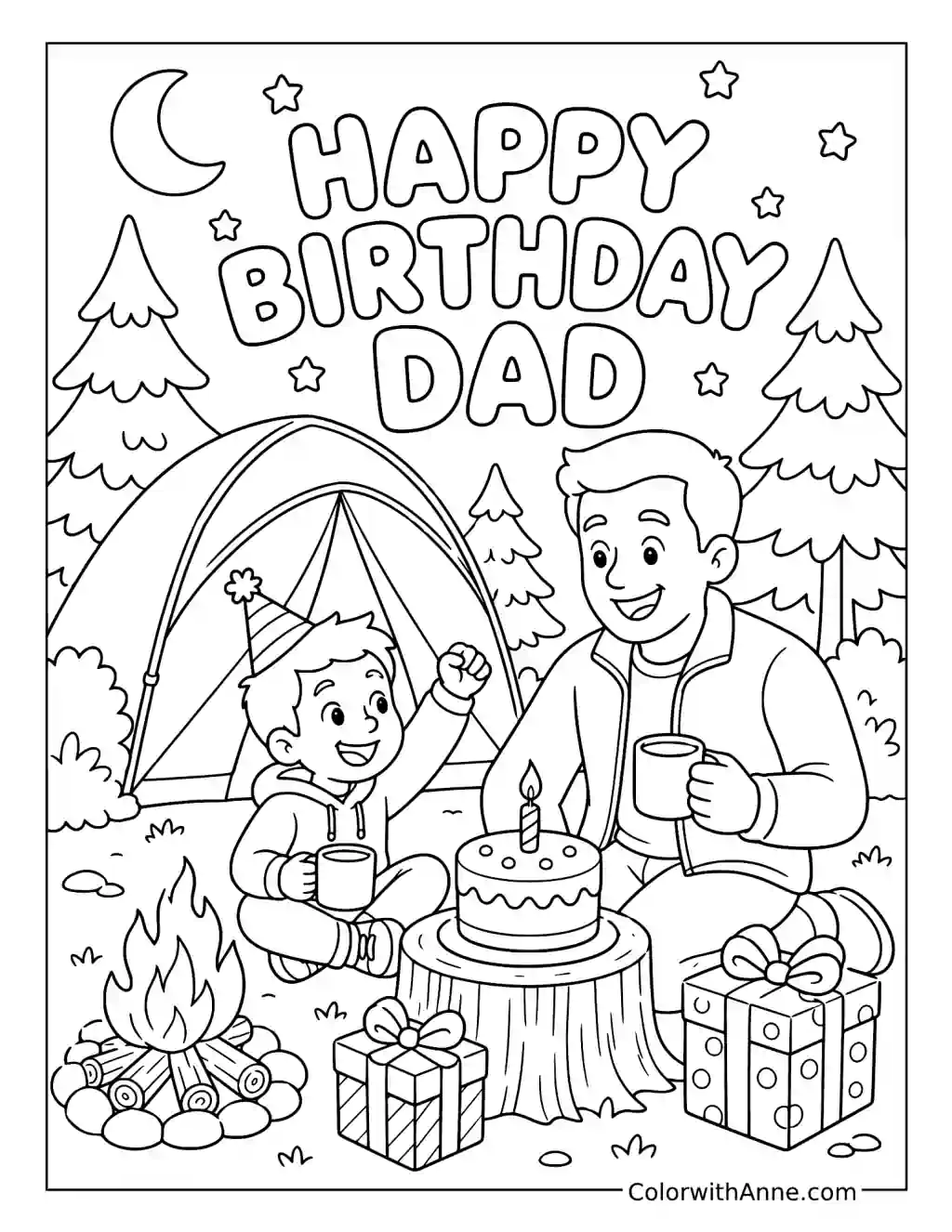 Camping Birthday Adventure with Dad coloring page