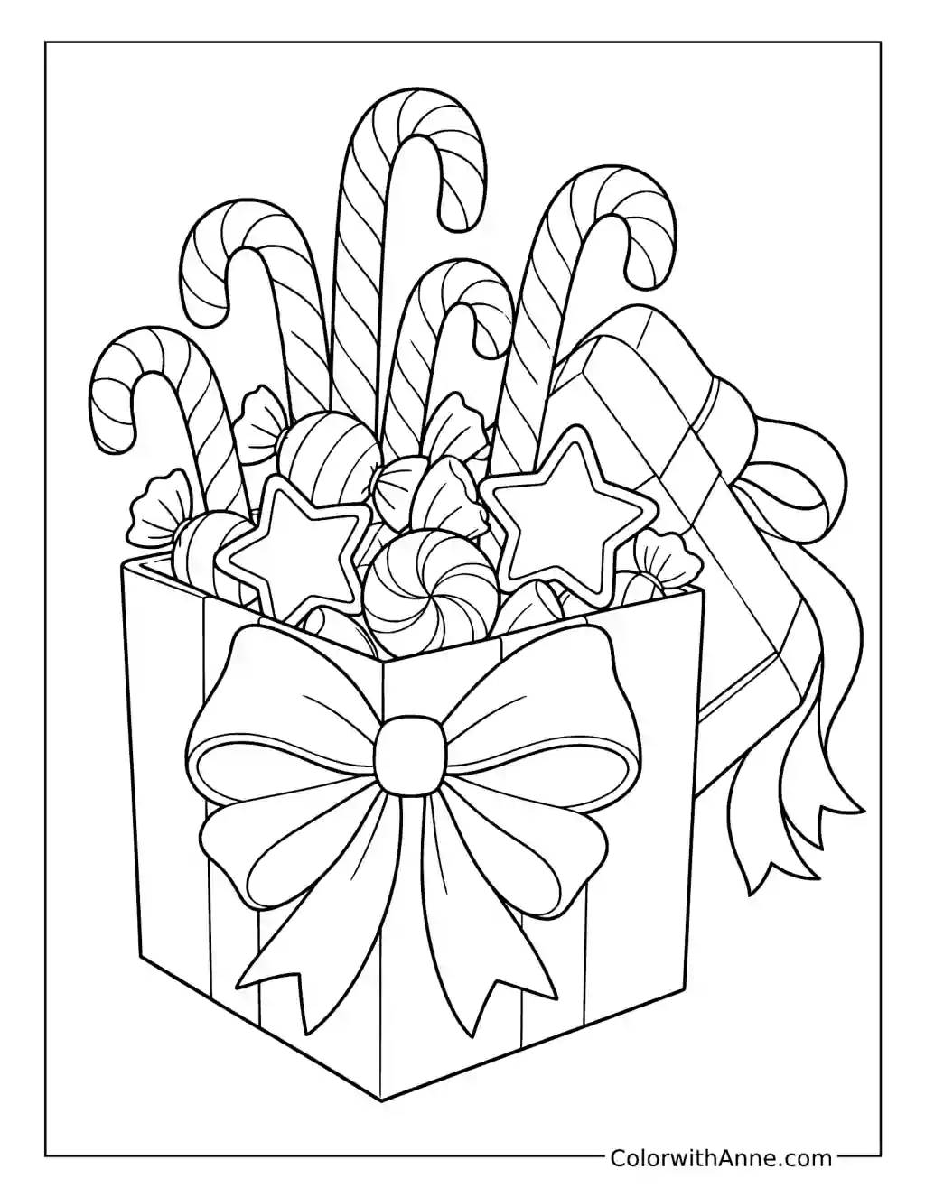 Candy Cane Gift Box with a Bow coloring page