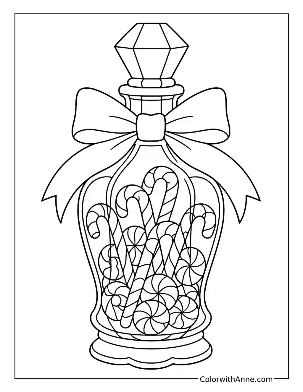 Candy Cane Perfume Bottle with a Bow coloring page