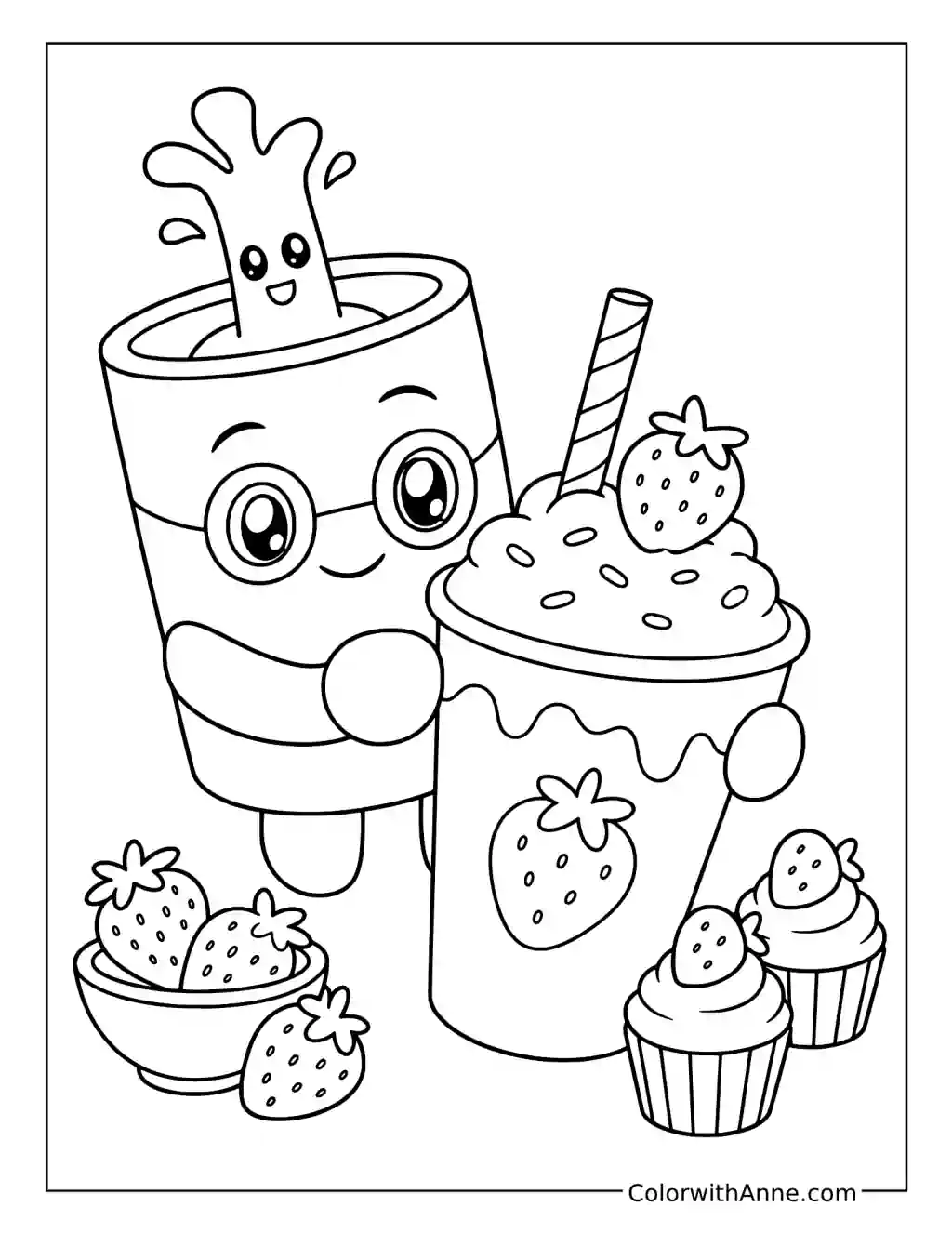 Canny and Sticky with a Strawberry Milkshake coloring page