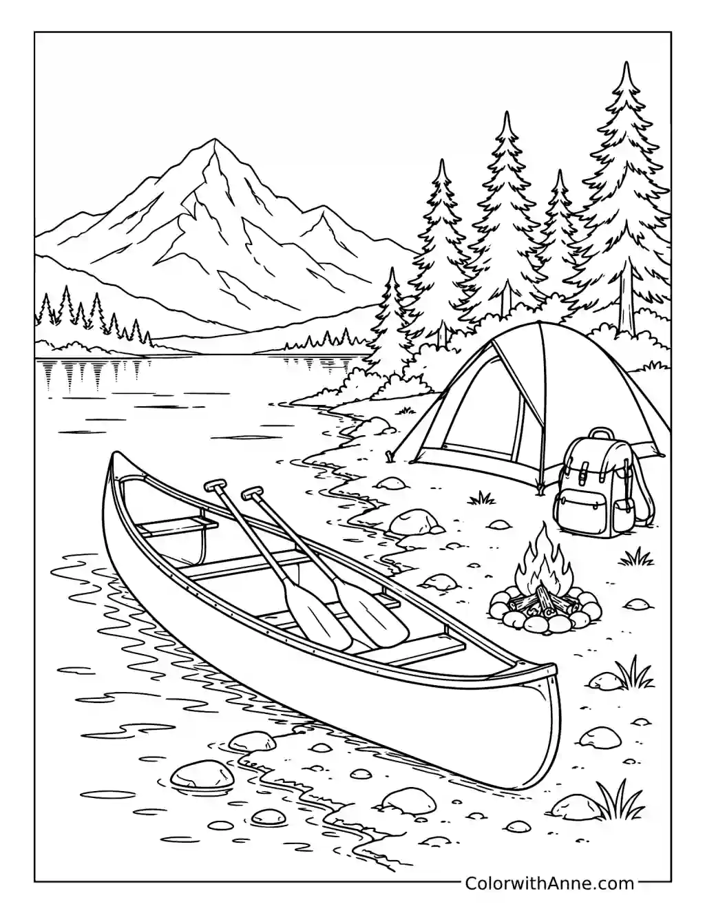 Canoe Camping Adventure coloring page