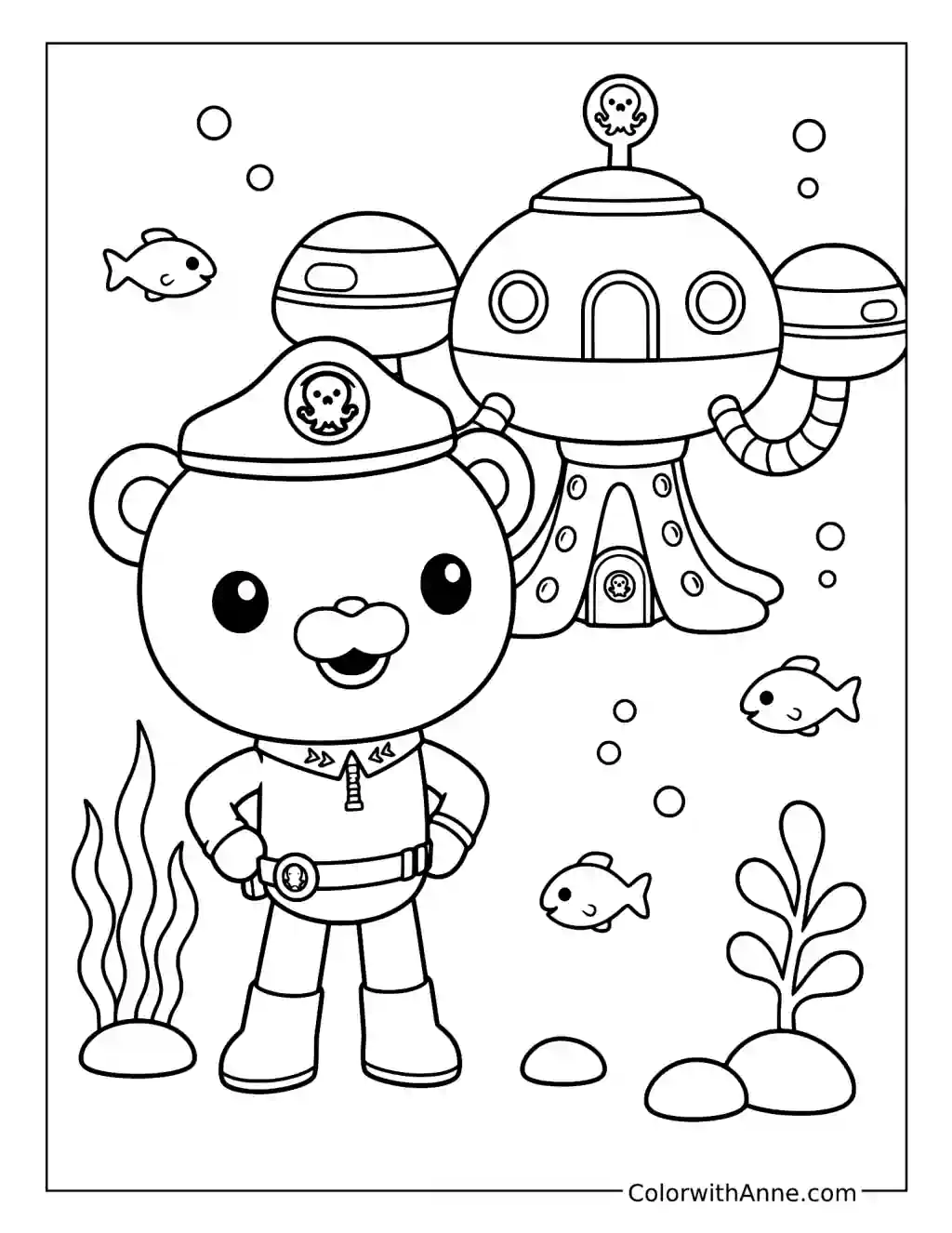Captain Barnacles among Fish and Seaweed coloring page