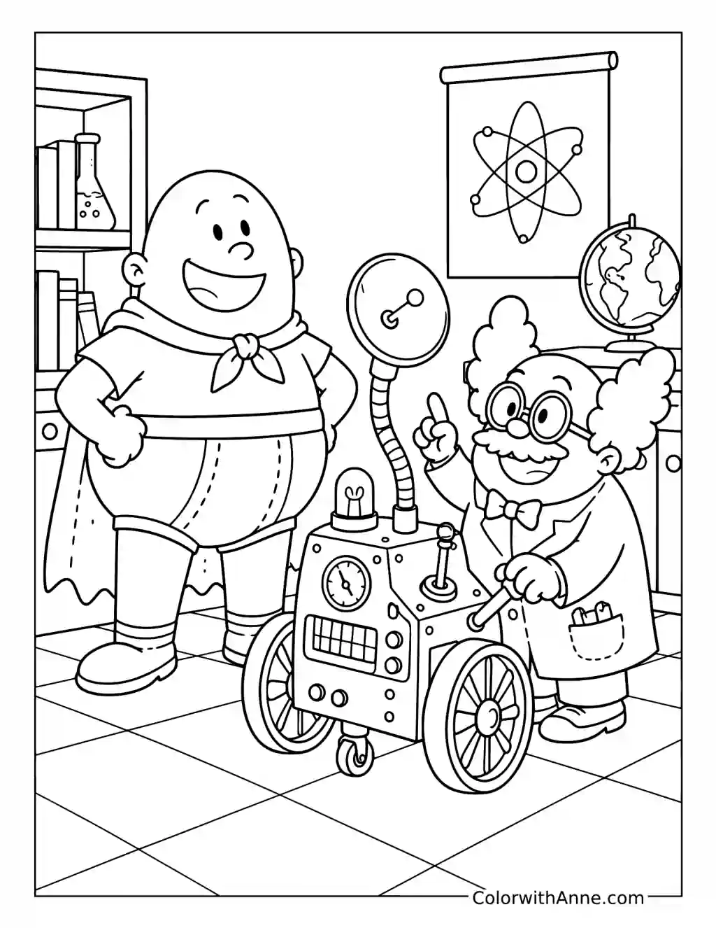 Captain Underpants and Professor Poopypants in the Laboratory coloring page