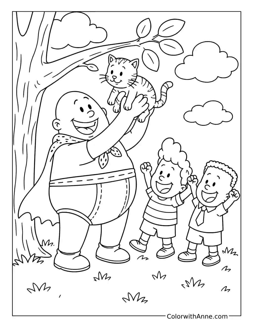 Captain Underpants Rescuing a Cat coloring page