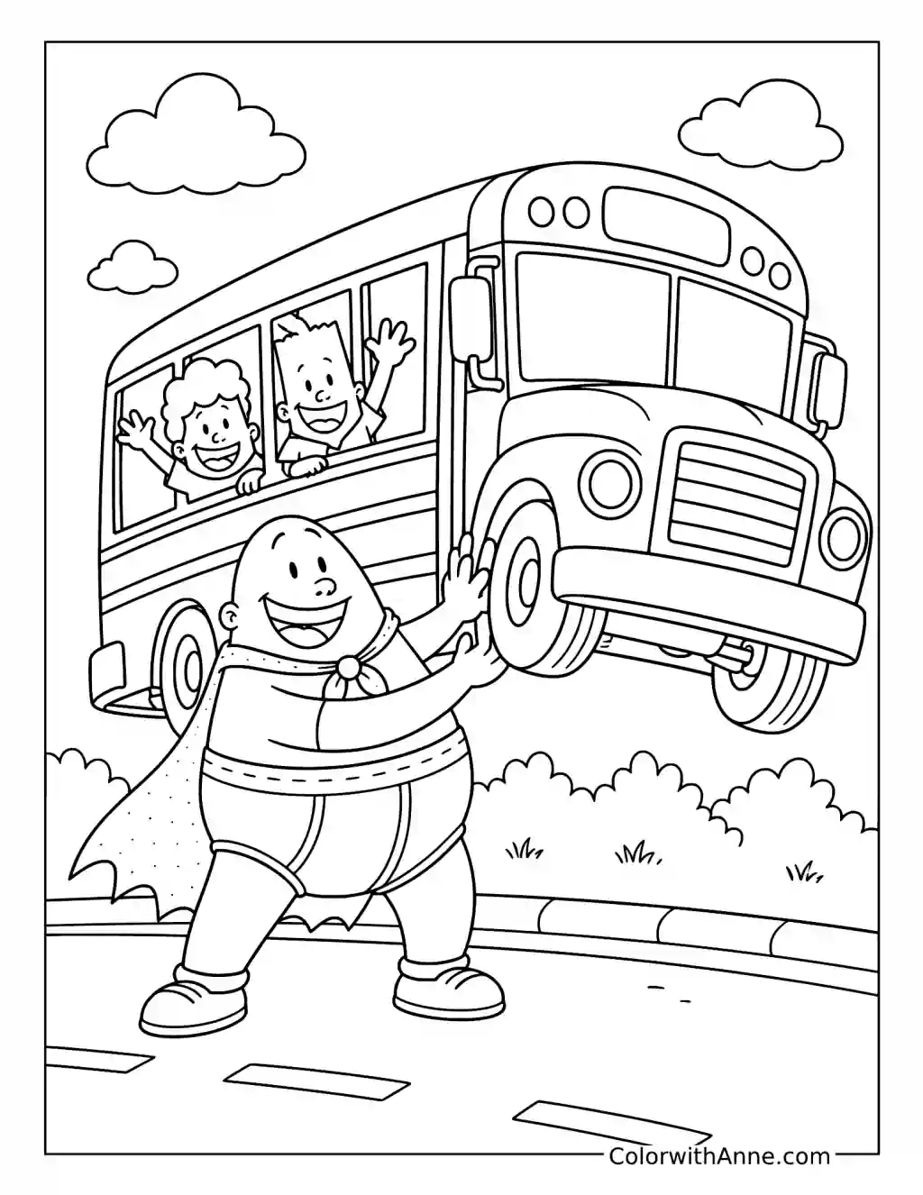 Captain Underpants Saving the School Bus coloring page