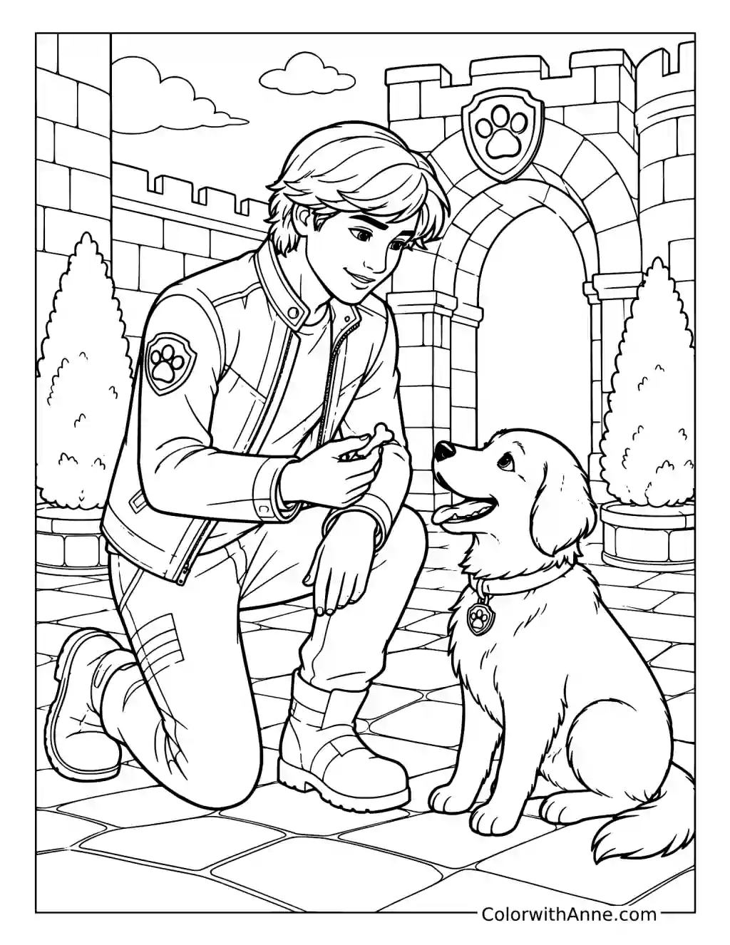 Carlos Giving His Dog a Treat coloring page
