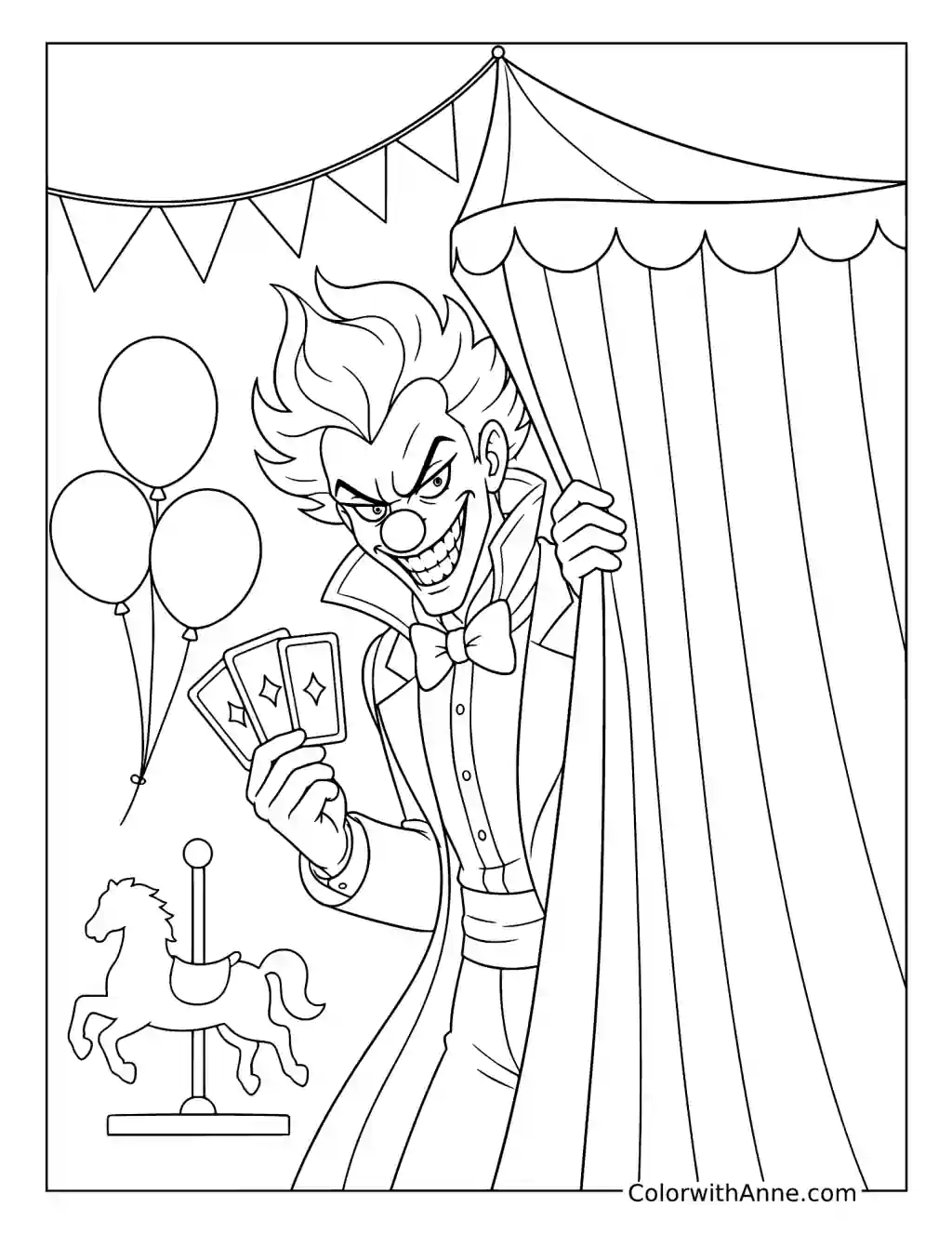 Carnival Magician Behind the Striped Curtain coloring page