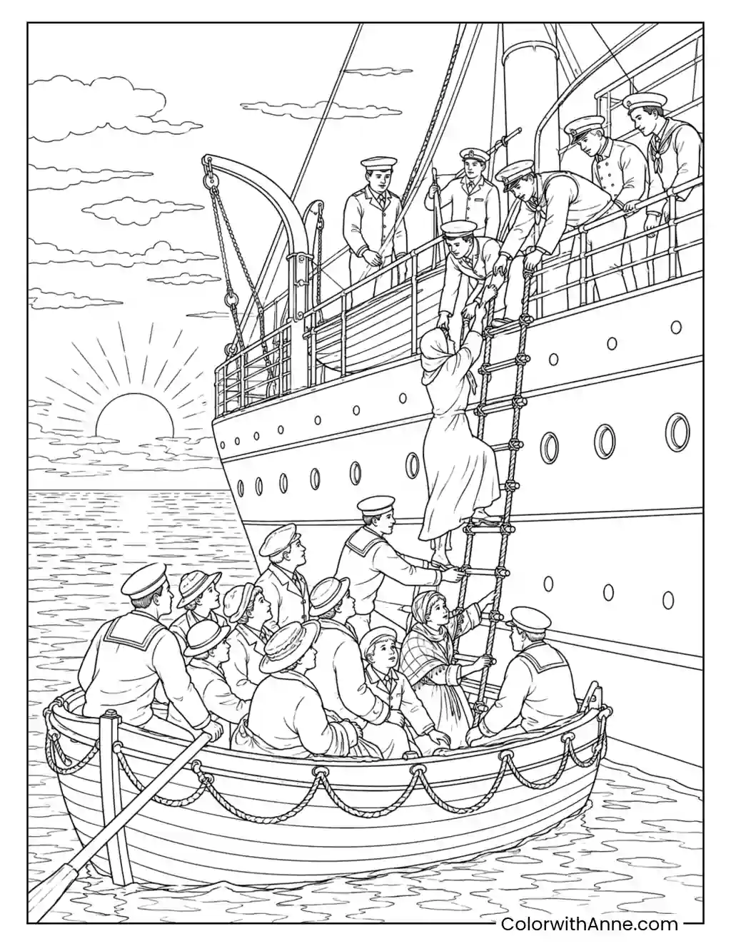 Carpathia Rescuing Titanic Survivors coloring page