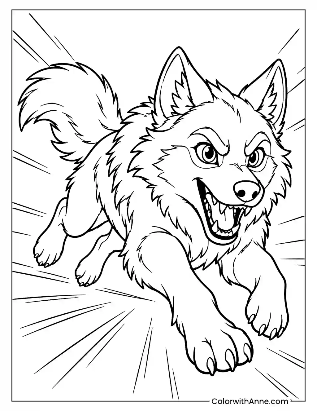 Cartoon Wolf in a Sprint Pose Coloring Page